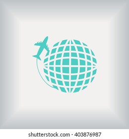 Globe and plane travel vector icon