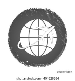 globe and plane travel vector icon
