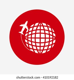 Globe and plane travel vector icon