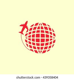 Globe and plane travel vector icon