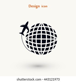 Globe and plane travel vector icon