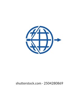 Globe planet combination with bow and arrow logo design.