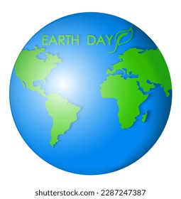 Globe, planet earth. Abstract map of the world, green continents in the blue ocean. The concept of the day of the earth and love for the planet. Love our planet