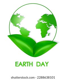 Globe, planet earth. Abstract map of the world, green continents in the blue ocean. The concept of the day of the earth and love for the planet. Love our planet