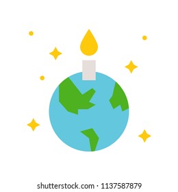 Globe or planet earth icon with candle flat design, pray for world concept