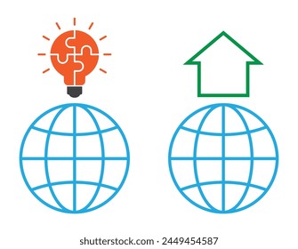 Globo planeta tierra con la bombilla del rompecabezas de la idea y el icono de la casa