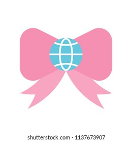 Globe or planet earth on bow tie icon, flat design