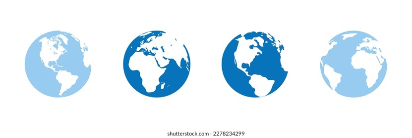 Globo, planeta Tierra con contornos de continentes. Continentes América del Norte, América del Sur, África, Eurasia, Europa. Objetos geográficos, íconos, logos para diseño, decoración. Ilustración del vector