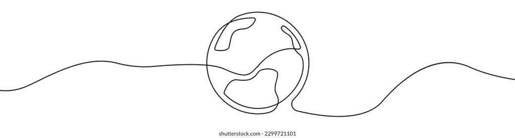 Globe, vector de dibujo continuo de la línea de señalización de la Tierra del planeta. Globe de una línea, fondo vector de planeta tierra. Globe, icono del planeta tierra. Esquema continuo de Globe, planeta tierra. Globos lineales, planetas orejas