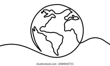 Globe, planet earth sign line continuous drawing vector. One line Globe, planet earth vector background. Globe, planet earth icon. Continuous outline of Globe, planet earth. Linear Globes, planets ear