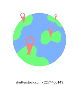 Globe planet earth vector icon. Earth location signs icon vector. Earth icon and geolocation sign vector.