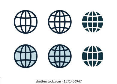 Globe, planet icon set. Internet, global sphere icons. Earth icon. Global symbol, sign. World symbol. Vector illustration