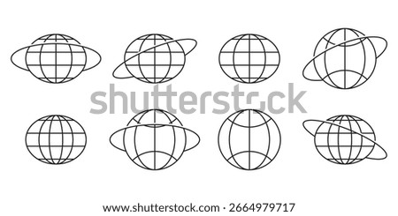 Globe and planet line icons set. Minimalistic Linear Pictogram for Design, Vector Earth global country map planet line icon isolated on white background.
