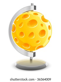 globe planet made of yellow porous cheese food with holes - vector illustration