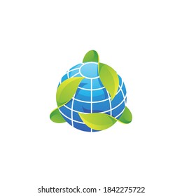Icono del logotipo de la hoja verde del planeta y la naturaleza