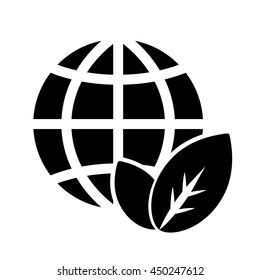 globe planet plant leaf sprout  bio eco icon simple black on white background