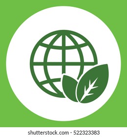 globe planet plant leaf sprout  bio eco simple green icon in white circle