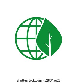 globe planet plant leaf sprout bio eco simple green icon
