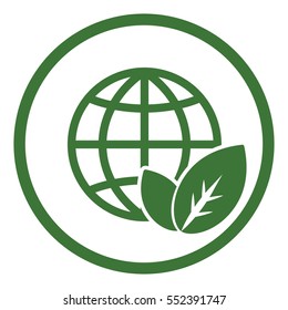 globe planet plant leaf sprout bio eco icon simple green in white circle