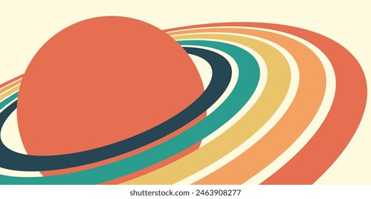 Globe planet with a ring in outer space. Astronomical celestial object in retro style. Vector illustration