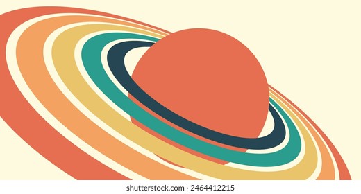 Globus mit einem Ring im Weltraum. Astronomisches Himmelsobjekt im Retro-Stil. Vektorillustration