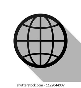 globe, planet. simple silhouette. Black object with long shadow on white background
