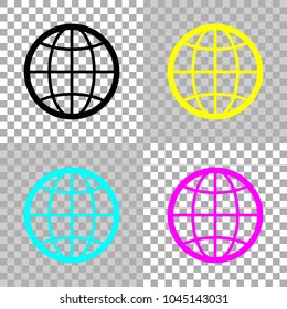globe, planet. simple silhouette. Colored set of cmyk icons on transparent background
