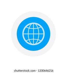 globe, planet. simple silhouette. Icon in colored circle with gray bold border. Web button, modern flat design