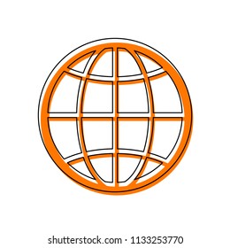 globe, planet. simple silhouette. Isolated icon consisting of black thin contour and orange moved filling on different layers. White background