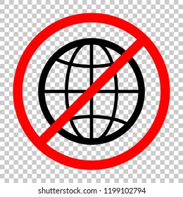 globe, planet. simple silhouette. Not allowed, black object in red warning sign with transparent background