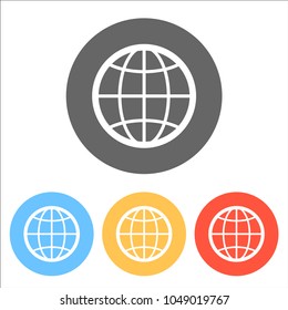 globe, planet. simple silhouette. Set of white icons on colored 