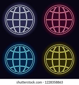 globe, planet. simple silhouette. Set of fashion neon sign. Casino style on dark background. Seamless pattern