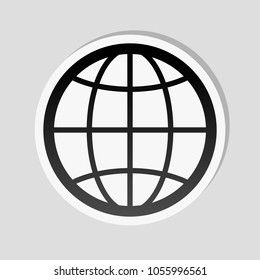 globe, planet. simple silhouette. Sticker style with white border and simple shadow on gray background