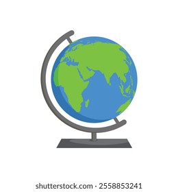 Globe planet vector. Cartoon world globe with stand 2d vector icon on white background. Globe of planet Earth for concept of kids learning or world traveling.