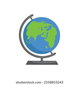Globe planet vector. Cartoon world globe with stand 2d vector icon on white background. Globe of planet Earth for concept of kids learning or world traveling.