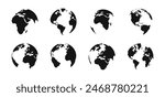 Globe planet vector set. Earth continents silhouette.