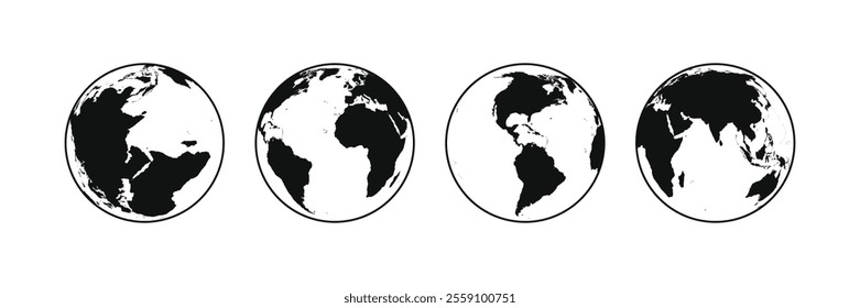 Globe planet vector set. Earth continents silhouette.