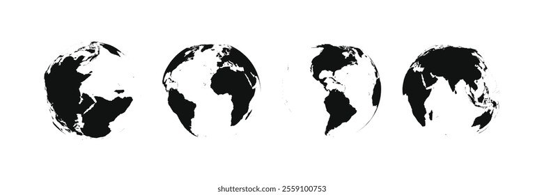 Globe planet vector set. Earth continents silhouette.