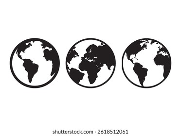 Globe planet vector set. Earth continents silhouette
