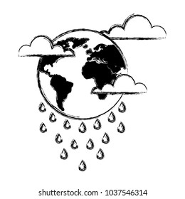 globe planet world cloud rain storm vector illustration