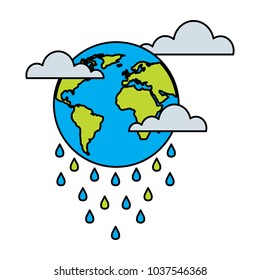 globe planet world cloud rain storm vector illustration