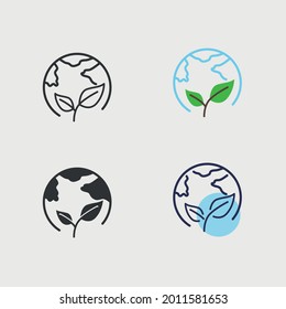 globe plant icon vector eco environment