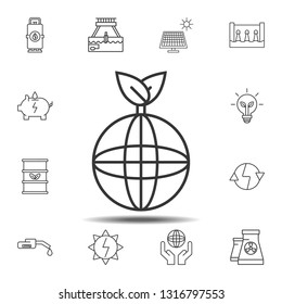 Globe with a plant on top icon. Simple thin line, outline vector element of Sustainable Energy icons set for UI and UX, website or mobile application
