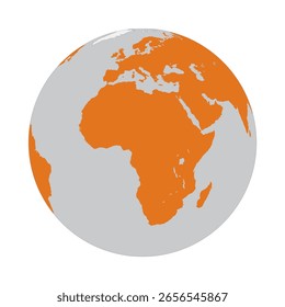 Globe in Platinum Gray and Orange Color Focused on European and African continents, vector illustration isolated on white background, eps