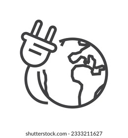 Globe with plug. Ecology icons. Editable stroke.