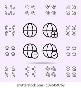 globe, plus, check, minus sign icon. web icons universal set for web and mobile