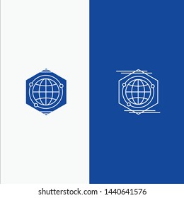 Globe, Polygon, Space, Idea Line and Glyph Solid icon Blue banner Line and Glyph Solid icon Blue banner