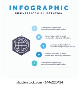 Globe, Polygon, Space, Idea Solid Icon Infographics 5 Steps Presentation Background