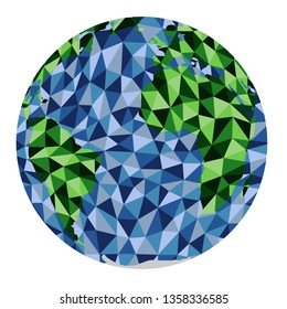 Globe polygonal map background low poly style green, blue colors vector illustration eps
