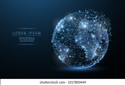 Globe. Polygonal wireframe mesh icon with crumbled edge on blue night sky with dots, stars and looks like constellation. Tr, internet, Earth or other concept illustration or background